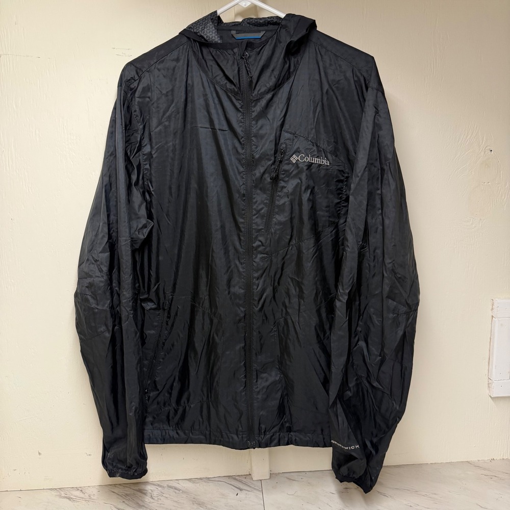 Columbia Mens Omni-Wick Black Hooded Windbreaker Jacket WM2169 Large